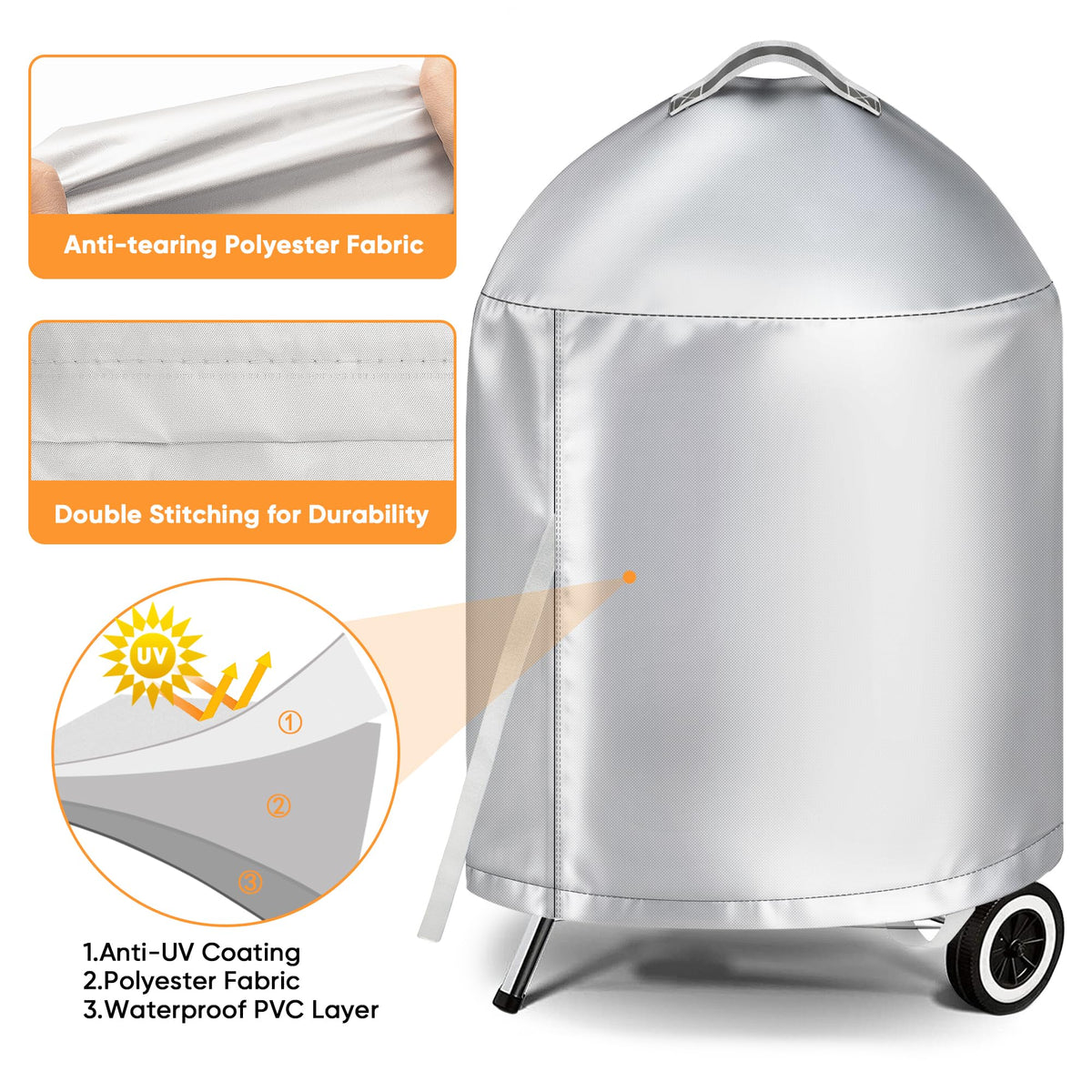 iCOVER grill cover for Weber 22-inch kettle features UV protection for longer life.