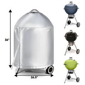 iCOVER Weber 22-inch kettle cover demonstrates waterproof fabric protecting the grill.