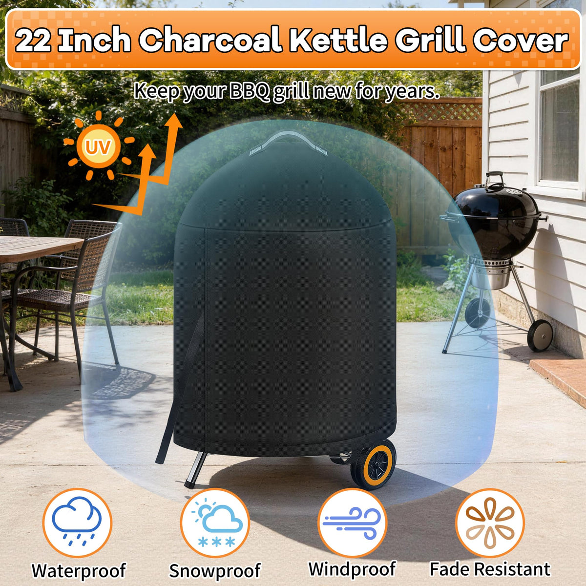 i COVER 22-inch kettle cover fits Weber models and shields from sun, snow, and dust