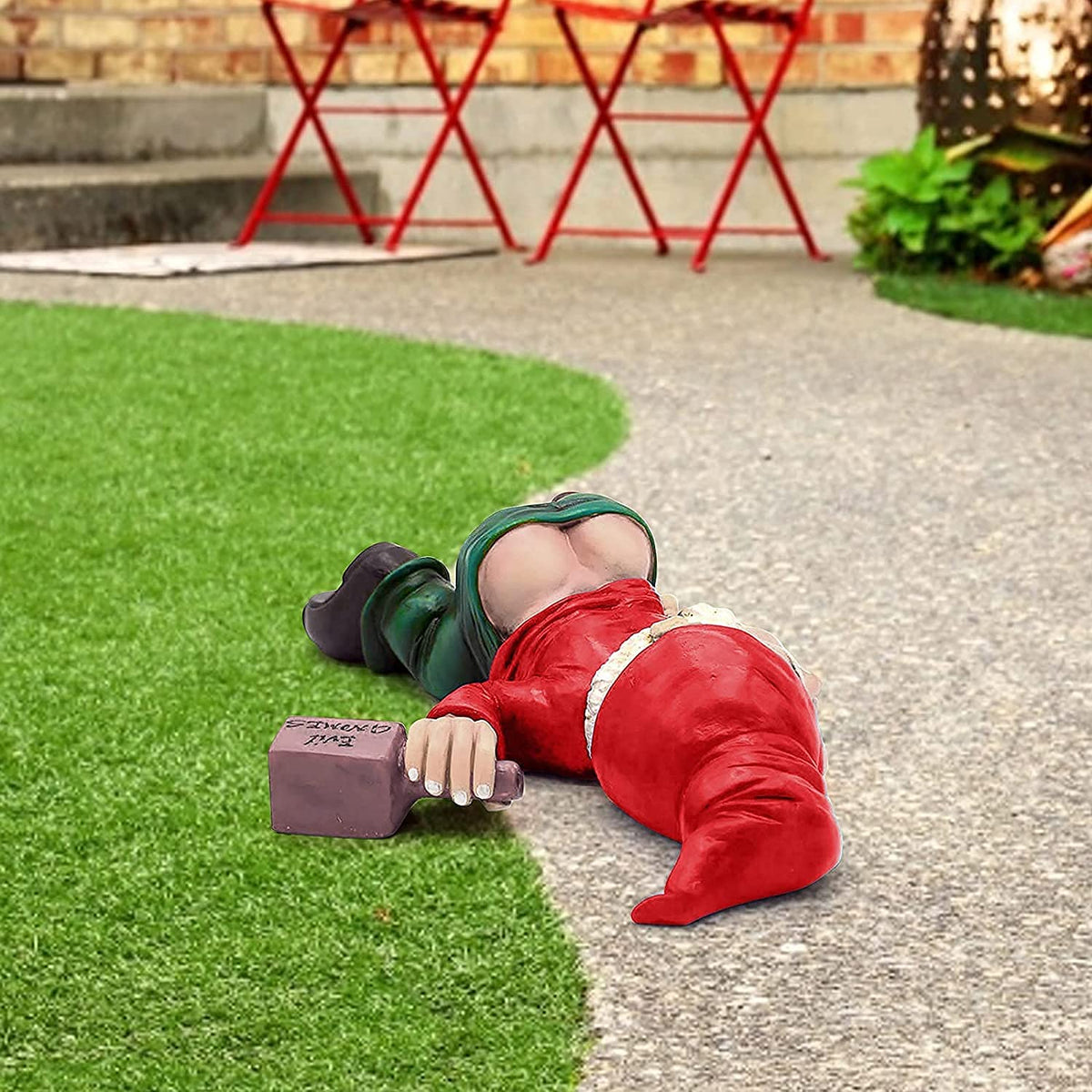 IcyAits unique drunk dwarf gnome brings playful charm to yard or patio.