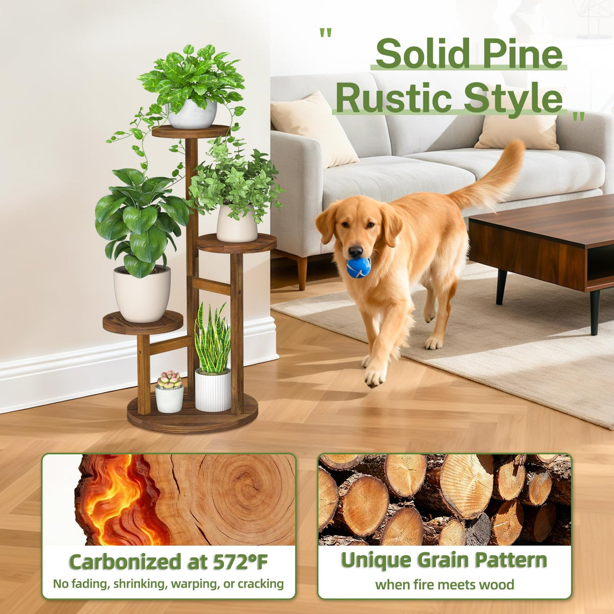 iDavosic.ly corner wood plant shelf highlights a wide base for stable corner displays