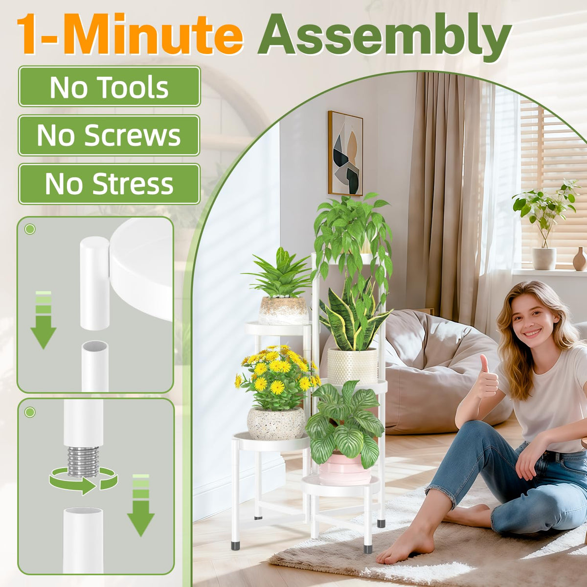 The five-tier corner stand saves space while organizing patio plants.