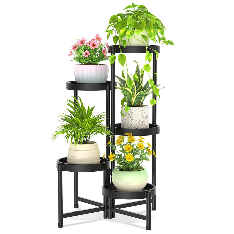 iDavosic.ly 5-tier plant stand folding tray in black, ideal for stylish displays