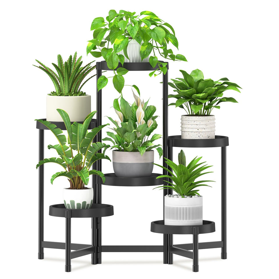 iDavosic.ly 6-tier folding plant stand with tray neatly displays indoor plants.