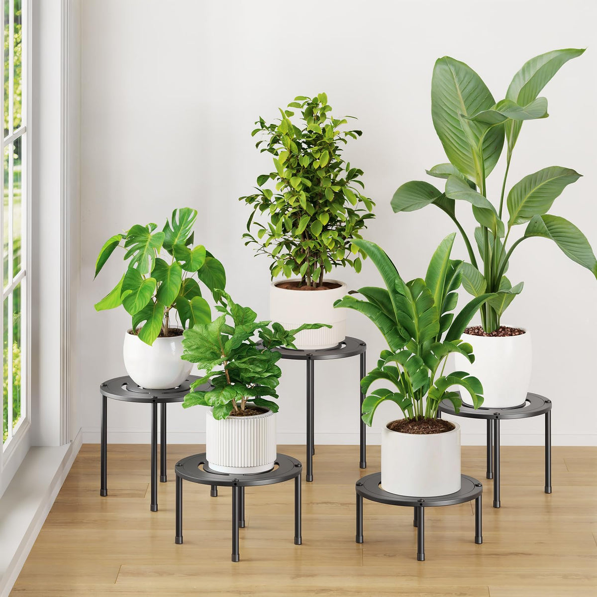 idavosic.ly easy-assembly plant stand set for fast setup and display.