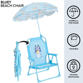 Idea Nuova Bluey chair open on the beach with stable seating