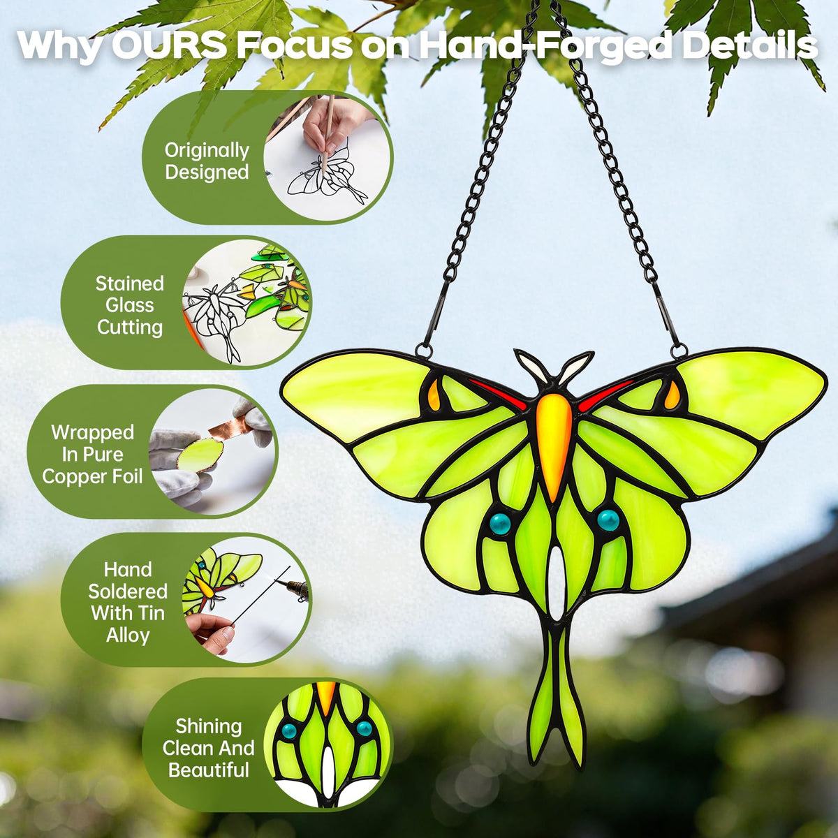 IDEA SHOW green butterfly sun catcher creates warm ambience in living spaces.