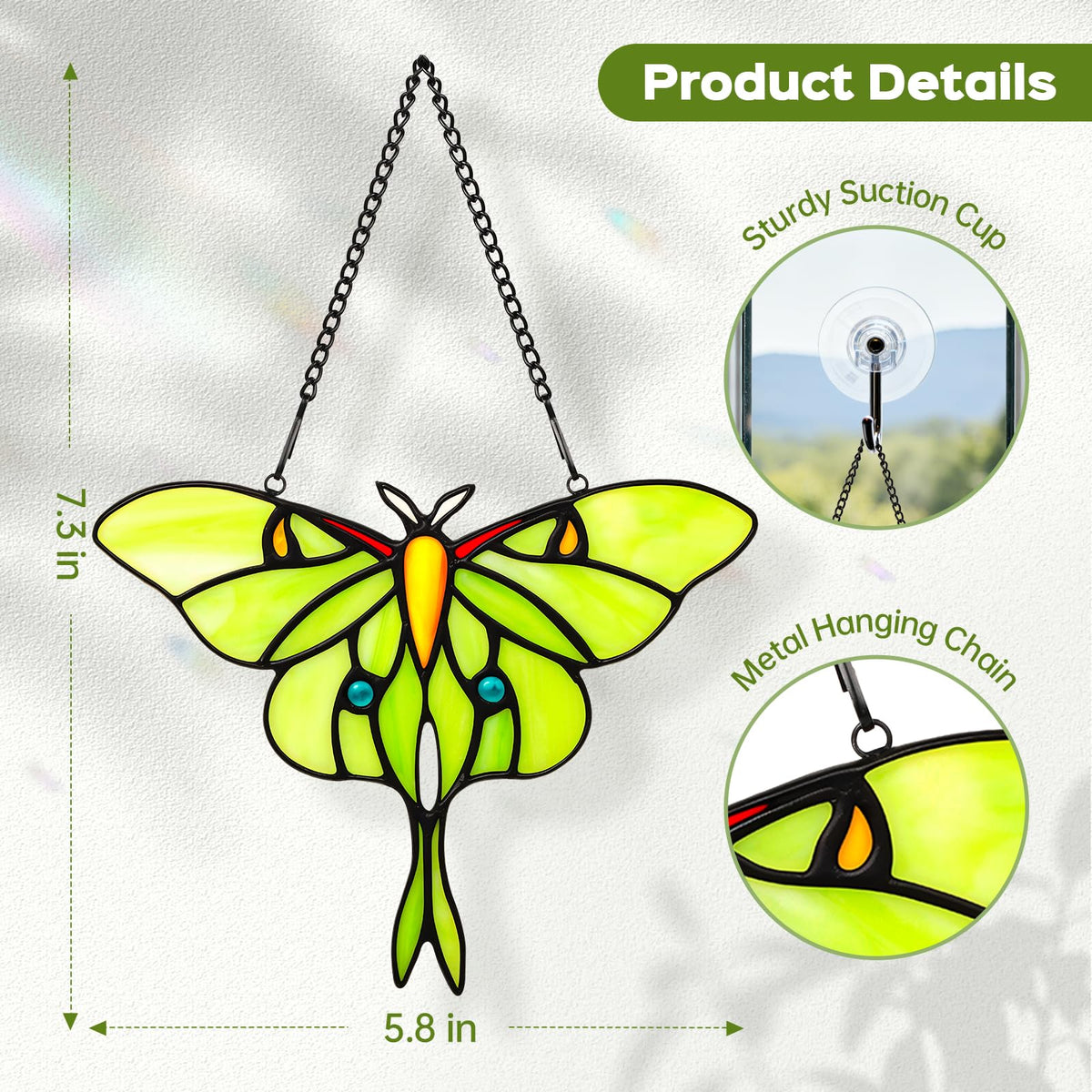 IDEA SHOW handcrafted window art Luna Moth adds charm to any room.