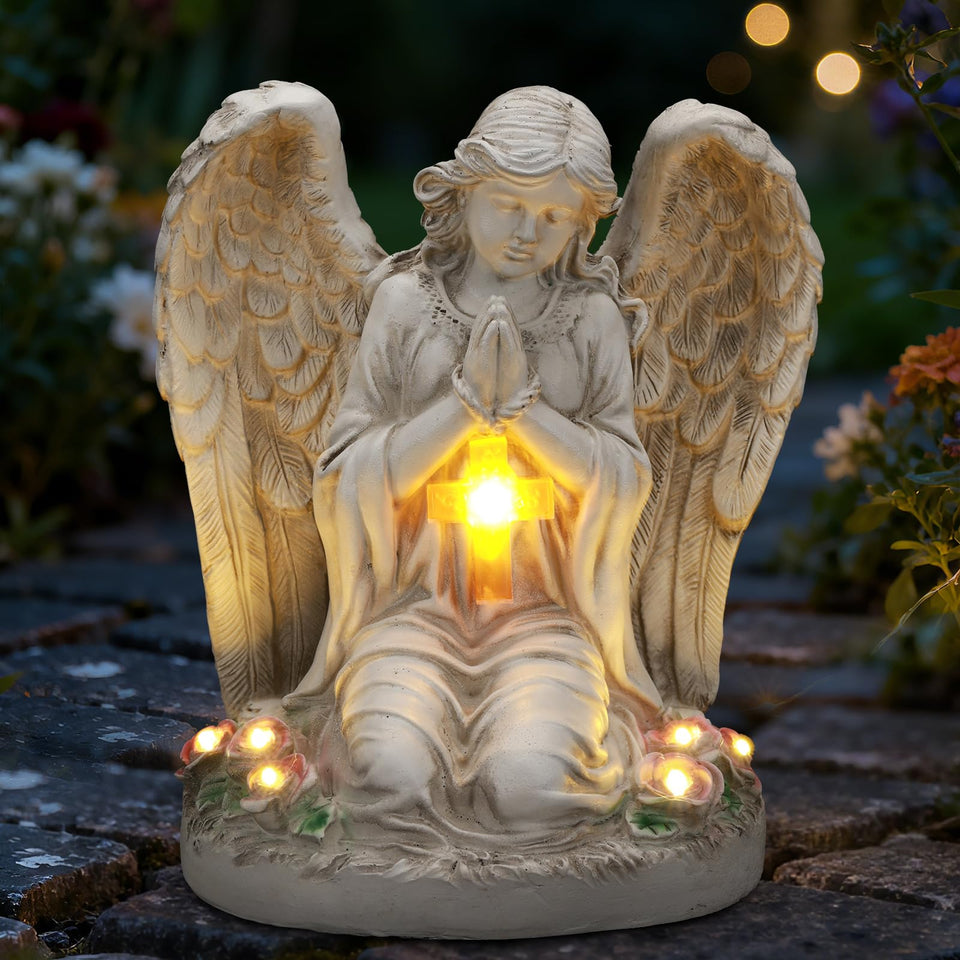 IDEA SHOW Solar Angel Garden Statue with sun-powered glow for day and night outdoor spaces