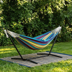 IDEALHOUSE double hammock with stand ready for a backyard lounging setup