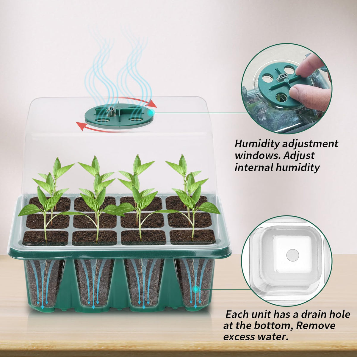 Idealife seed starter tray transparent dome with humidity vent enables controlled seedling environment