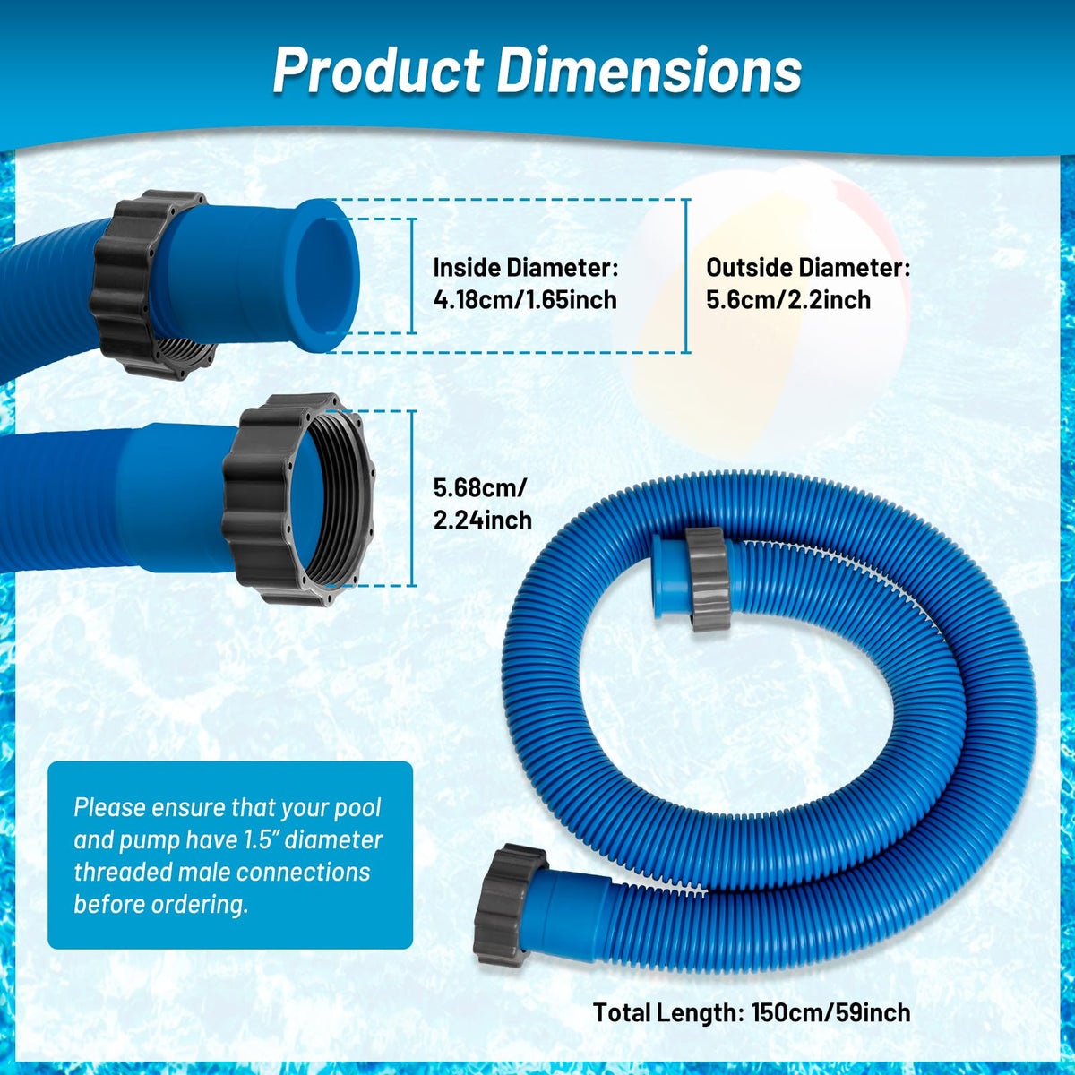 IDEASURE durable polyethylene hose resists sun exposure for long-lasting pool filtration.