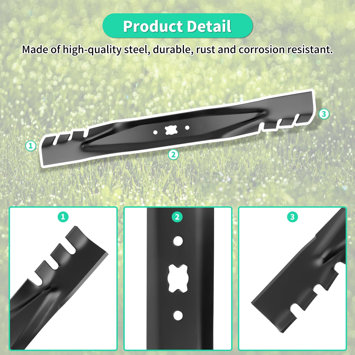 IDEASURE gator blade two-pack ready for quick replacement on mower
