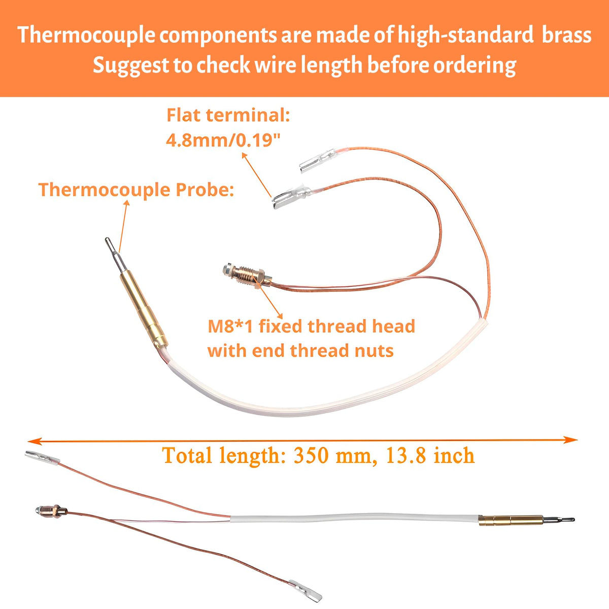 IDEASURE 13.8-inch thermocouple with sleeves withstands heat for durability.