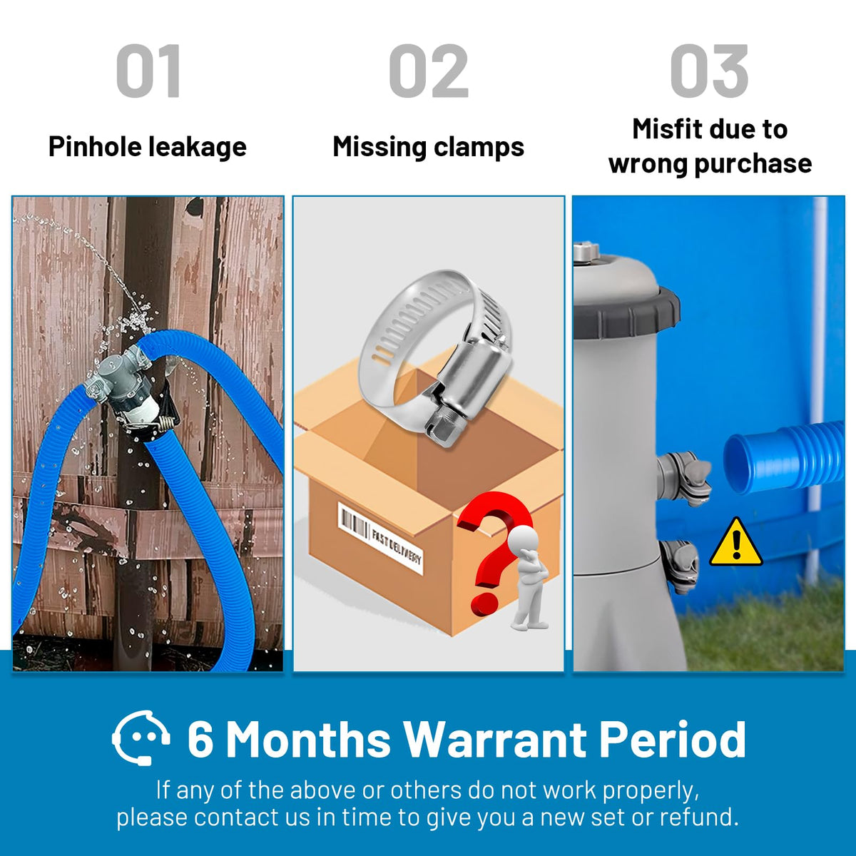 IDEASURE 3-pack pool hoses with clamps ensures secure connections during pool maintenance.