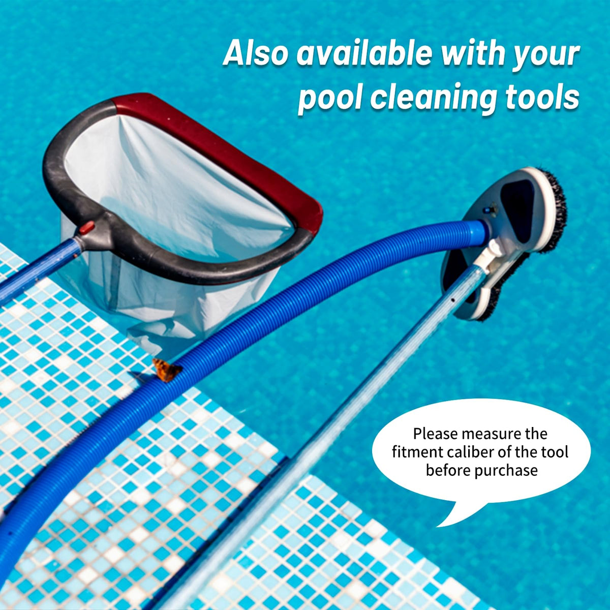 IDEASURE above-ground pool hose shown attached to pump with clamp.