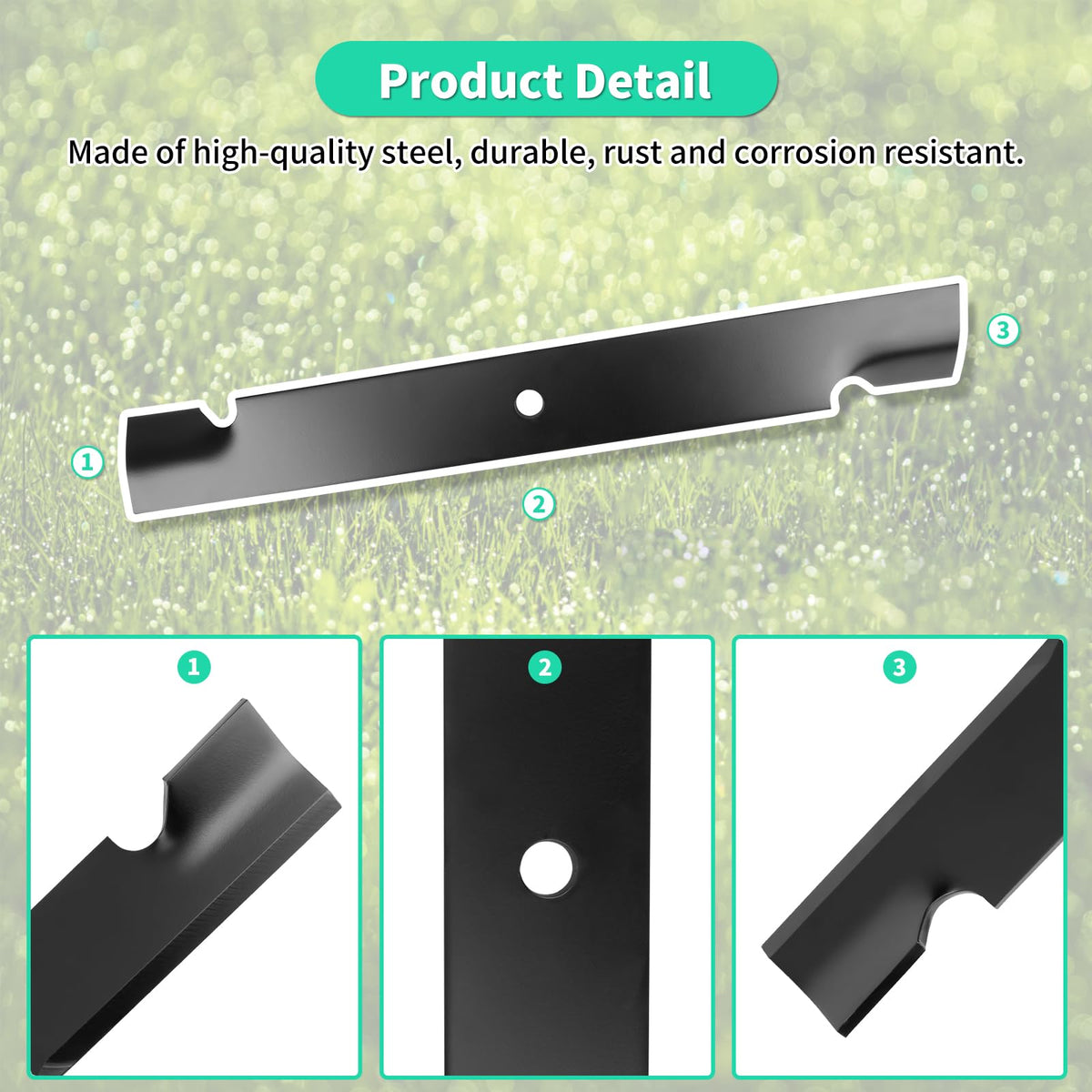 IDEASURE durable one-piece steel blade delivers long mowing life.