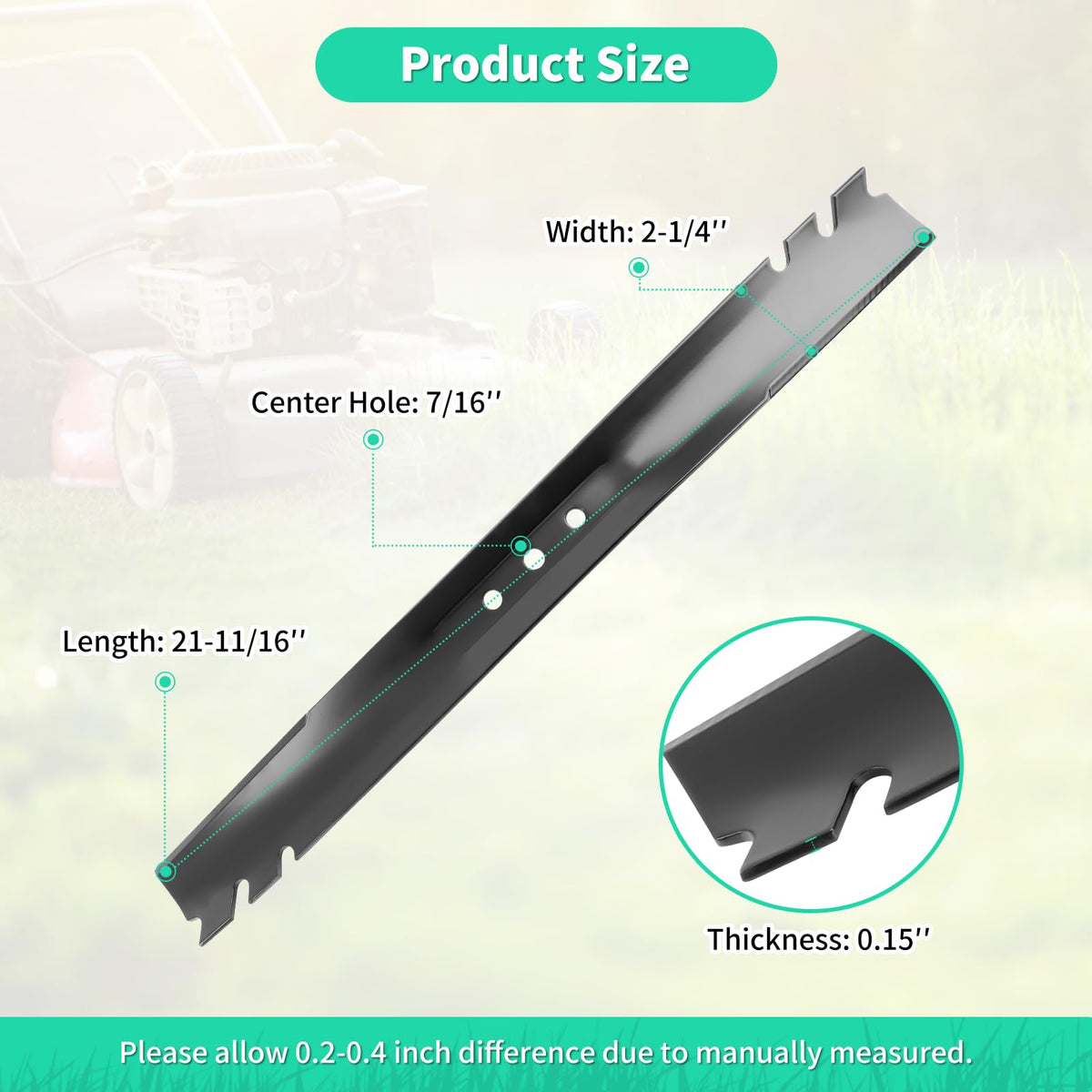 IDEASURE thick steel blade delivers lasting durability during tough mowing.