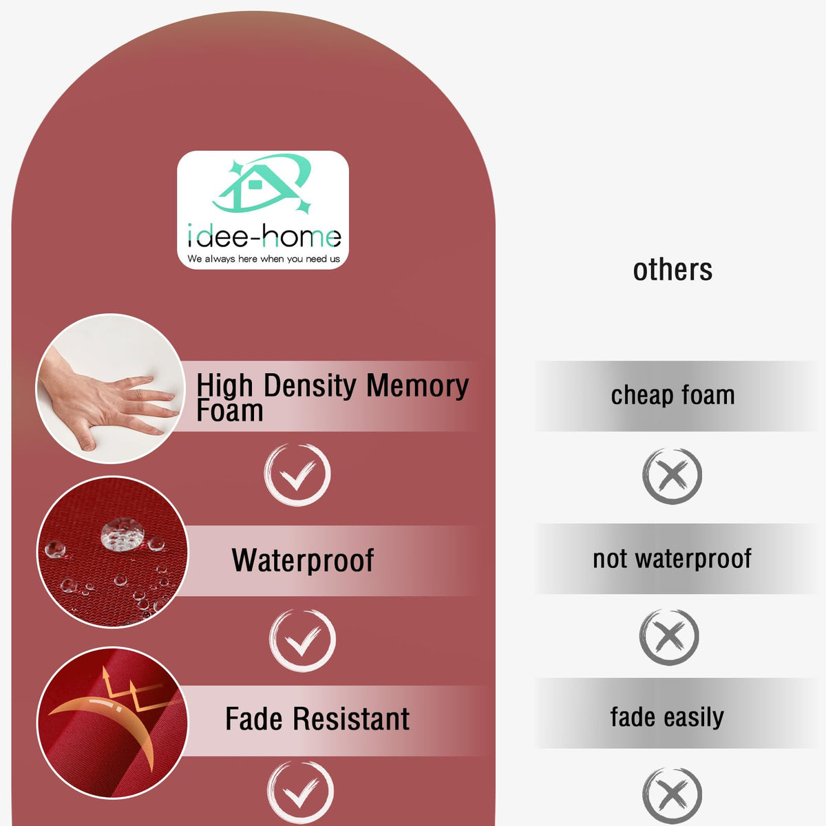 idee-home bench-seat-pad red with ties stays secure