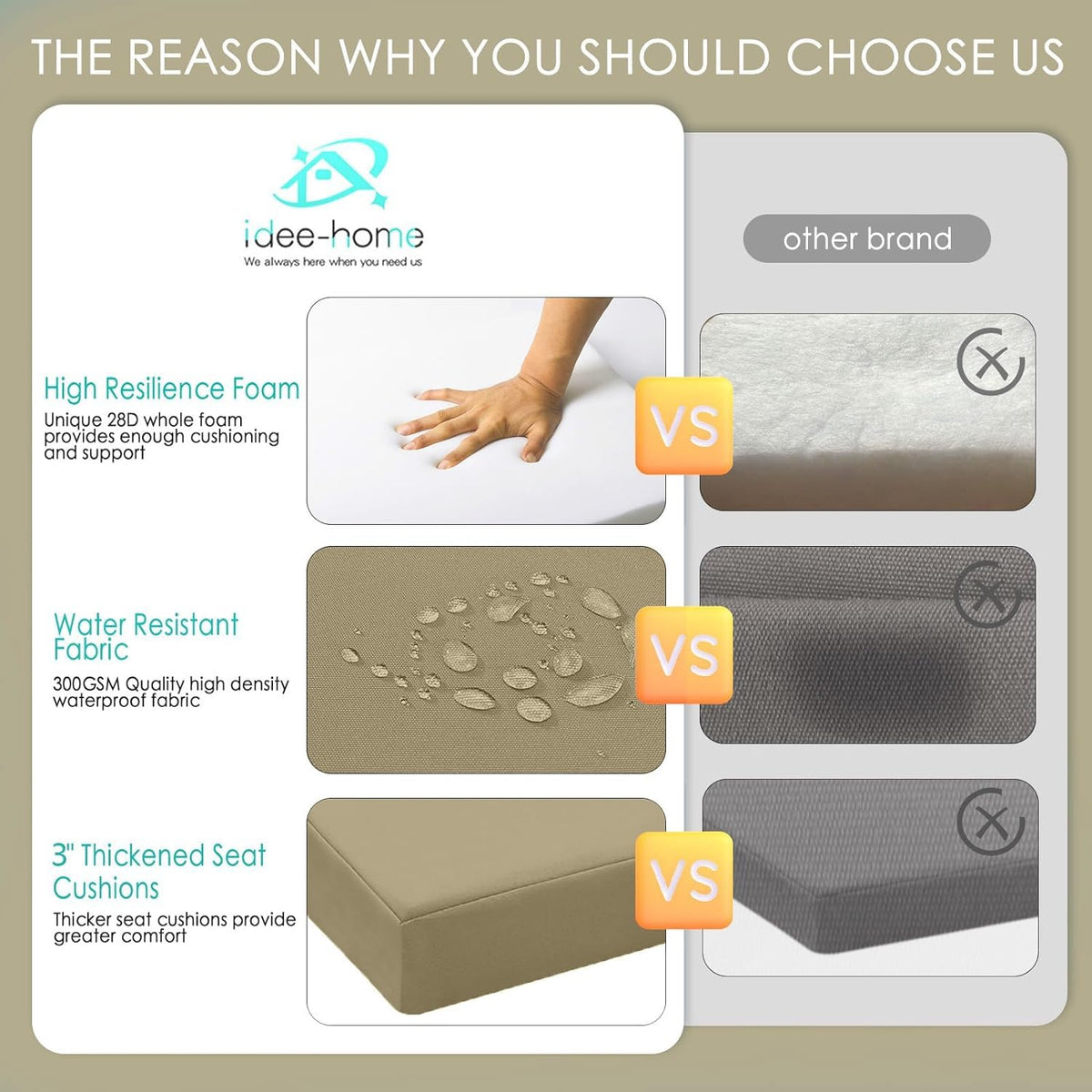 Idee-Home cushions with ties, secure fit for dining chairs