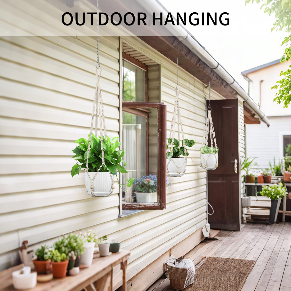 IDEEEPAN Indoor Outdoor Macrame Hanger ready for balcony setup