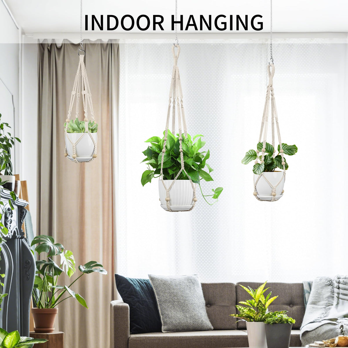IDEEEPAN Macrame Hanger on wall bracket demonstrates easy installation