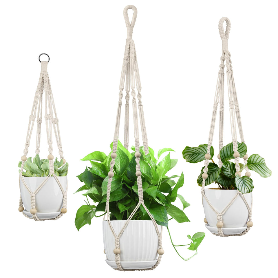 IDEEEPAN Macrame Plant Hanger 35-inch securely supports outdoor pots