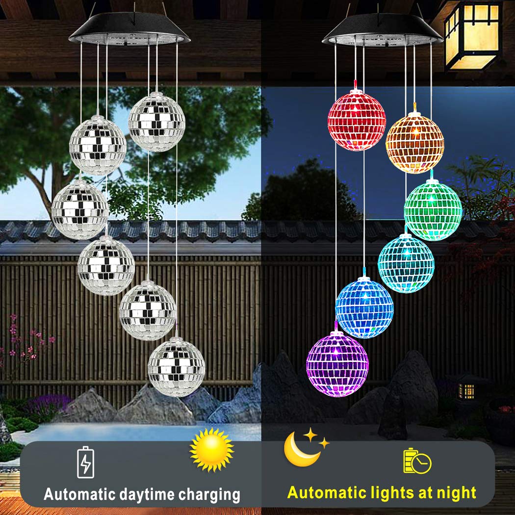 Idefair Solar Wind Chimes LED orb lights up at dusk for cozy spaces.