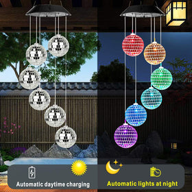 Idefair Solar Wind Chimes LED orb lights up at dusk for cozy spaces.