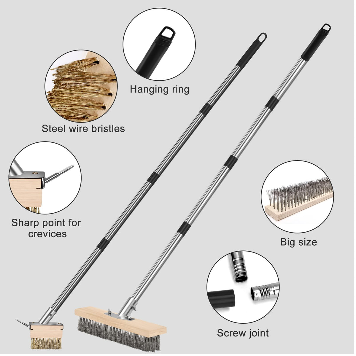 IDUNSEED heavy-duty deck brush tackles stubborn dirt on decks and patios.