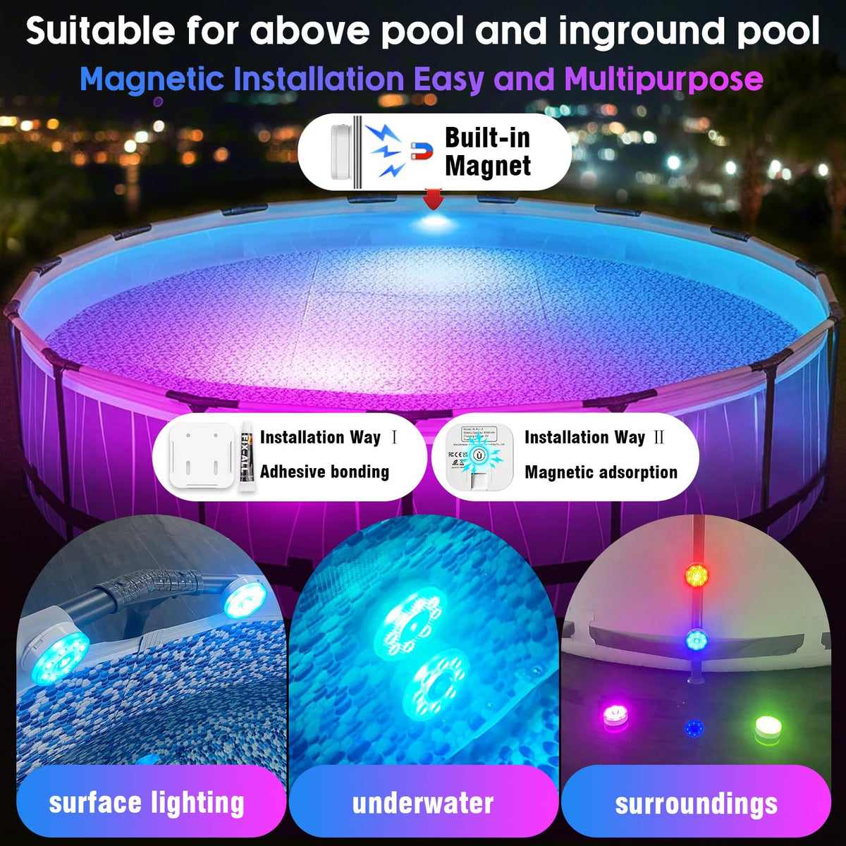idyl light RGB submersible light shows 16 colors and 9 modes.
