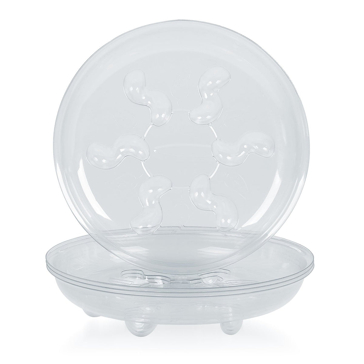 Idyllize 6inch clear plastic saucer top view protects surfaces from leaks.