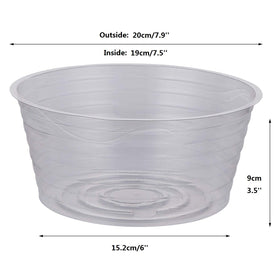 Idyllize clear 8in plant saucer side view highlights durable design.