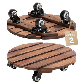 Idzo 2-pack 14-inch acacia plant caddy with wheels for effortless repositioning.