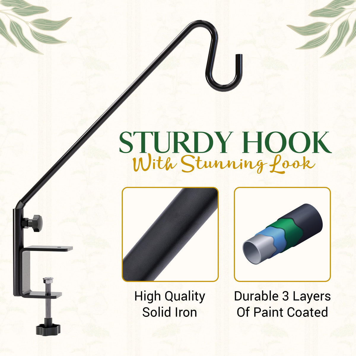 IDZO three-layer powder-coated hook resists weather on an outdoor railing