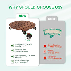 IDZO acacia hardwood construction supports up to 264 lbs for indoor or outdoor planters