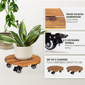 Idzo acacia hardwood plant dolly supports heavy pots with smooth rolling performance.