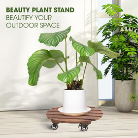 Idzo acacia wood plant caddy supports up to 264 lbs for large planters and heavy items.