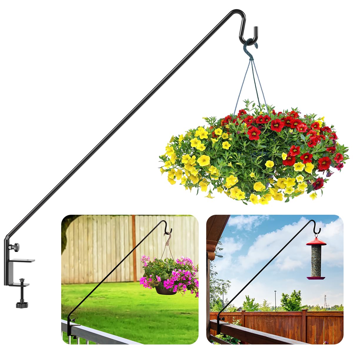 IDZO deck railing bird feeder hanger, sturdy one-piece construction for durability.