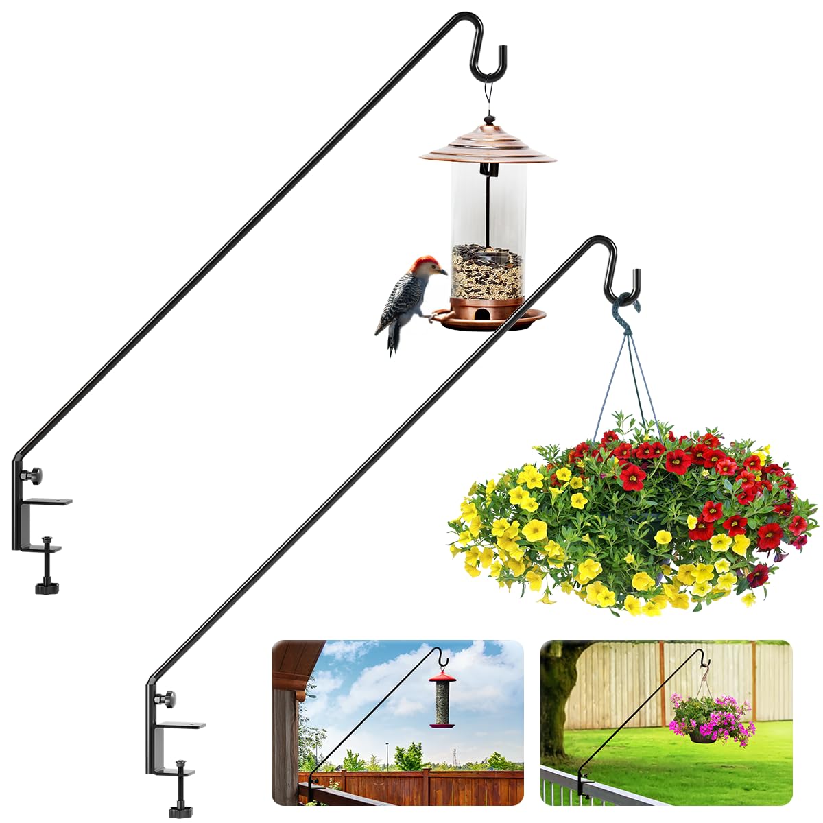 IDZO deck hook for rail-mount bird feeder on a 43-inch setup, sturdy and stylish.