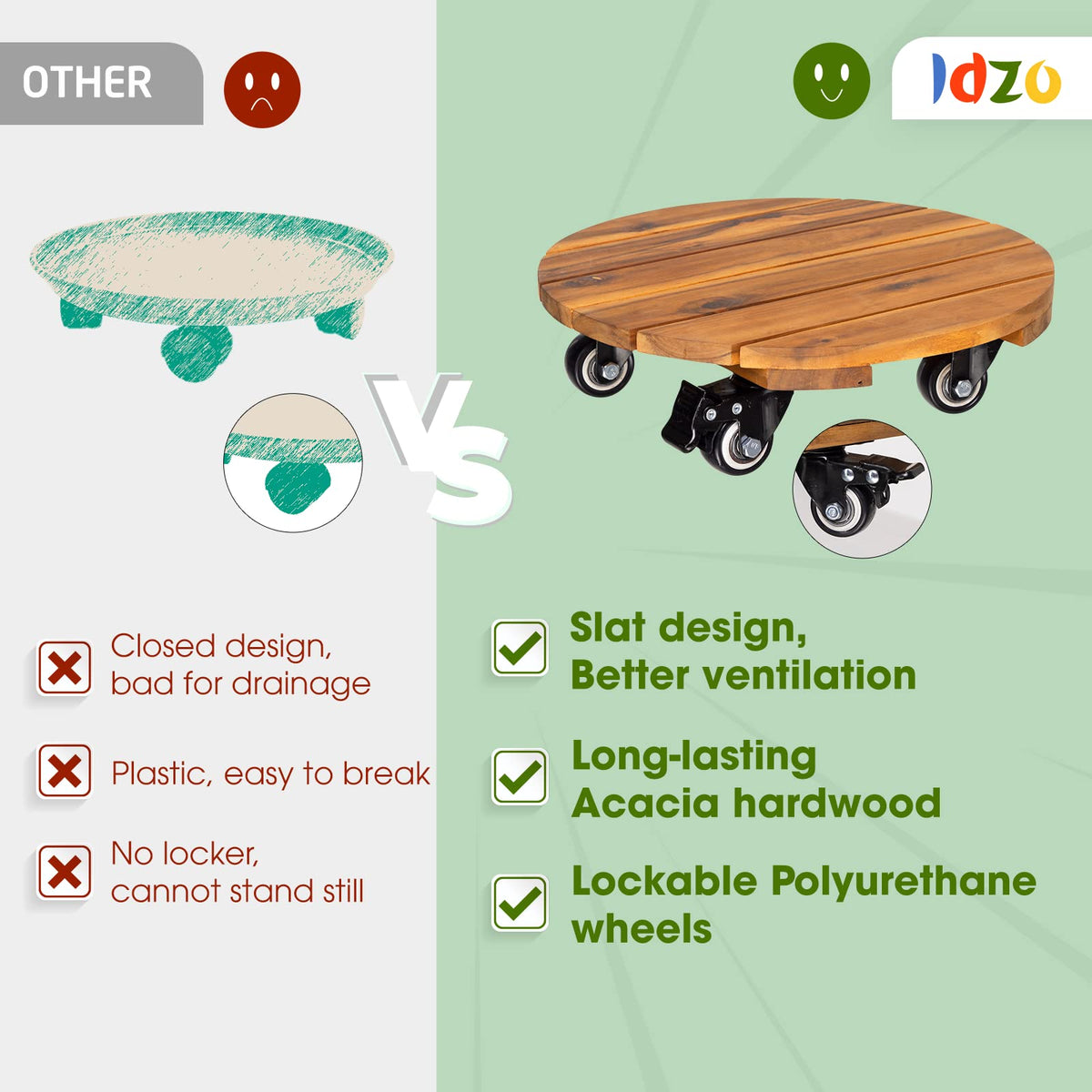 Heavy-duty Idzo acacia wood caddy supports up to 264 lbs