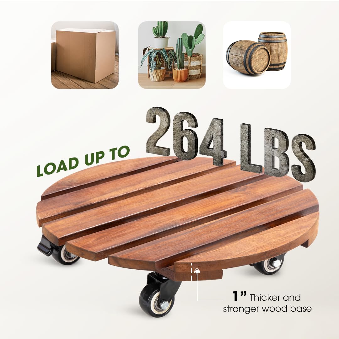 Idzo indoor-outdoor acacia wood plant caddy blends natural finish with practicality.