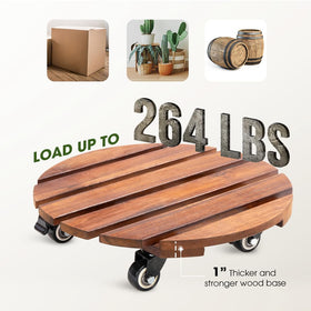 Idzo indoor-outdoor acacia wood plant caddy blends natural finish with practicality.