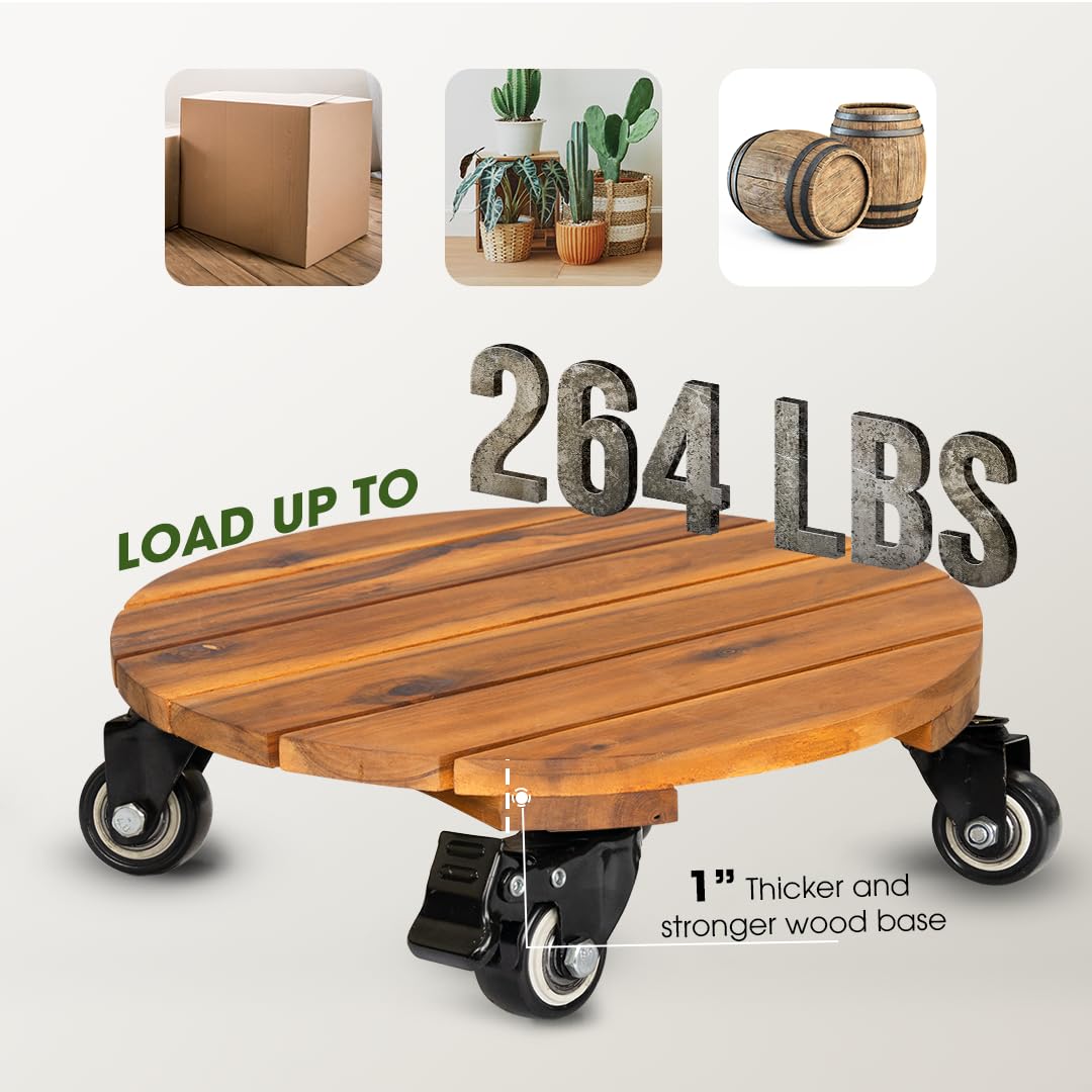 Idzo round plant stand in natural wood elevates display and mobility.