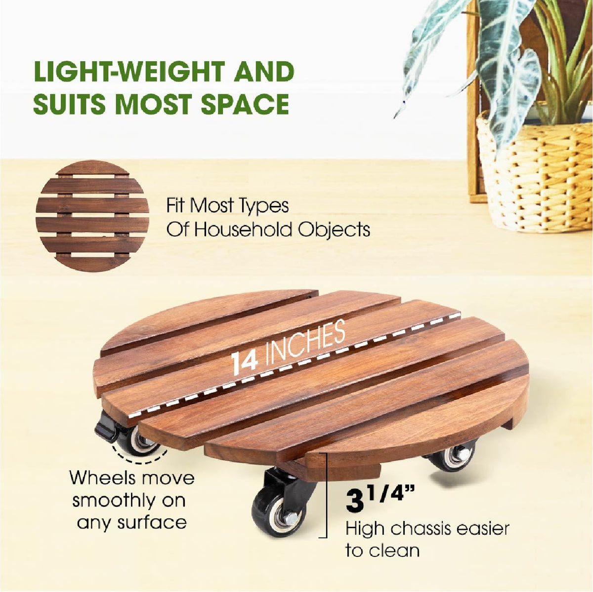 Idzo space-saving acacia caddy design fits tight spaces and versatile placements.
