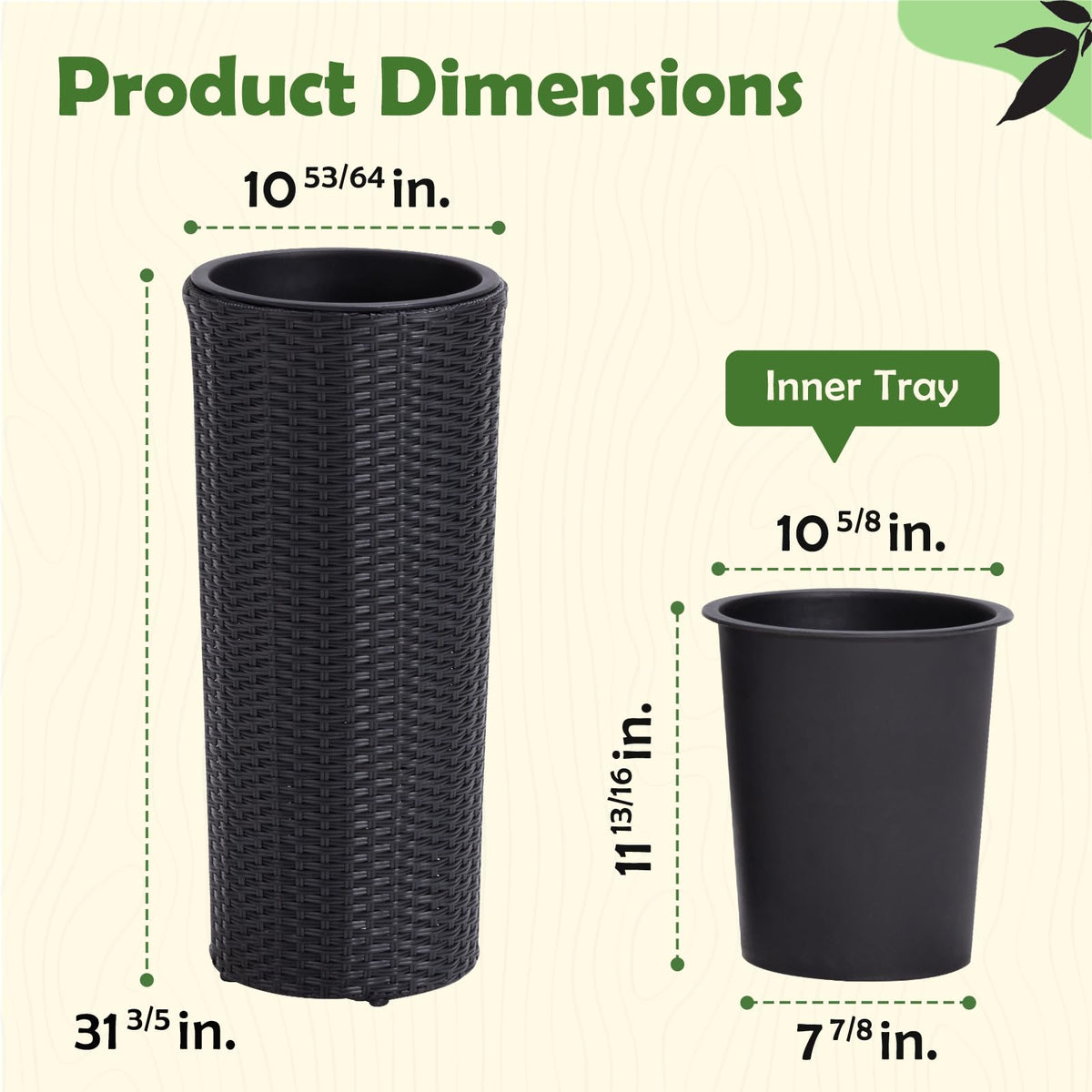 IDZO tall black planter with water storage plate supports healthy moisture