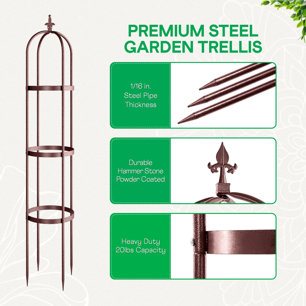 IDZO garden trellis bronze 2025 finish outdoors, weatherproof steel supports vines and vegetables