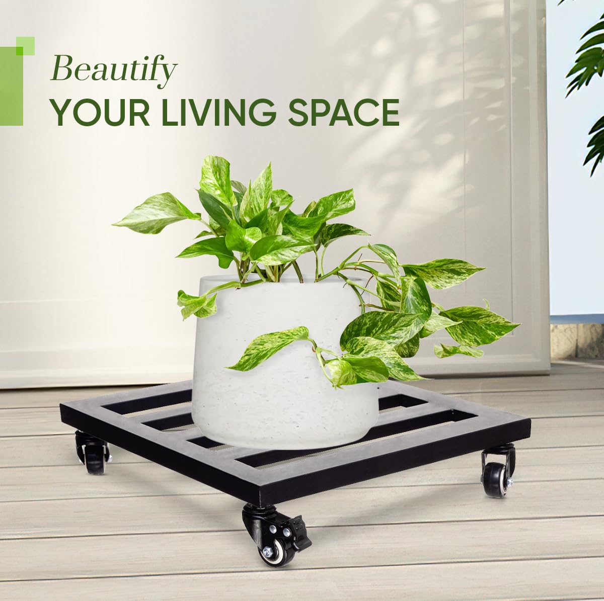 IDZO lockable trolley with dolly wheels enables seamless relocation of outdoor planters