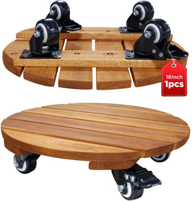IDZO wood plant caddy with 12-inch wheel for easy indoor plant movement.