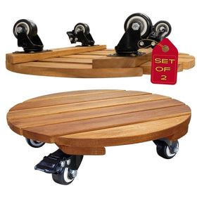 Idzo 12in wood plant caddy with wheels, effortless movement for indoor and outdoor planters.